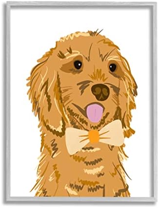 Stuell Industries Golden Retriever Puppy Bowtie Pet Giclee Arte da parede emoldurada, design por Anna Quach