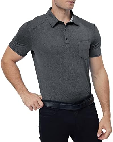 Needbo Mens Golf Camisetas Polo de Golfe de umidade Quick Wicking Performance de Manga curta Camisa de colarinho listrada com bolso