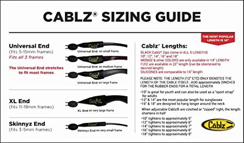 Cablz Skinnyz Original Eyewear Retentor | Alça de retenção de óculos de aço inoxidável preto | 14 polegadas - extremidade extra