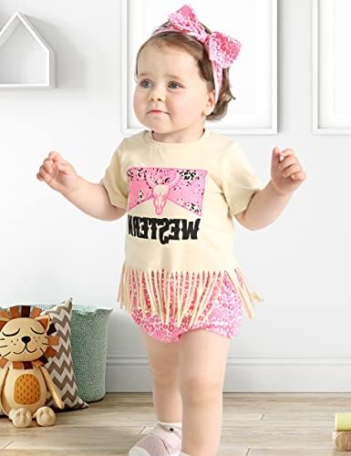 Roupa de menina de menina Froloony roupas infantis de verão letra de vaca impressão de manga curta shorts floral shorts de