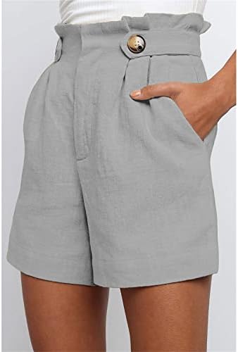 Jeke-DG Women's High Wister Summer Shorts Paperbag Botão duplo Rollled shorts de perna larga Cintura elástica casual com bolsos