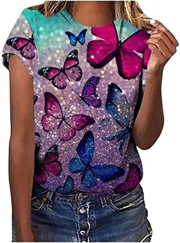 Top Womens Short 1/2 Manga Crewneck Cotton Butterfly Marble Leopard Print Gráfico Casual Casual Top Top Ladies VB