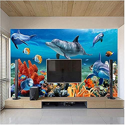 CLHHSY Papel de parede de parede de mural 3D impermeável e removível para crianças subaquáticas Dolphin Parede de parede de parede de parede de aquário da sala de fundo da sala de cama infantil quarto de cama de cama-450x300cm