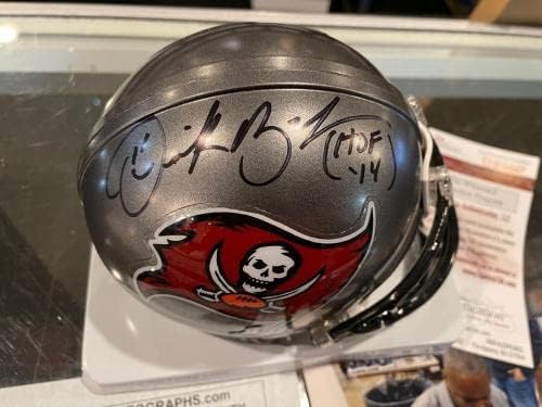 Derrick Brooks Tampa Bay Buccaneers Hof 14 Mini capacete assinado JSA Denver A - Capacetes da NFL autografados
