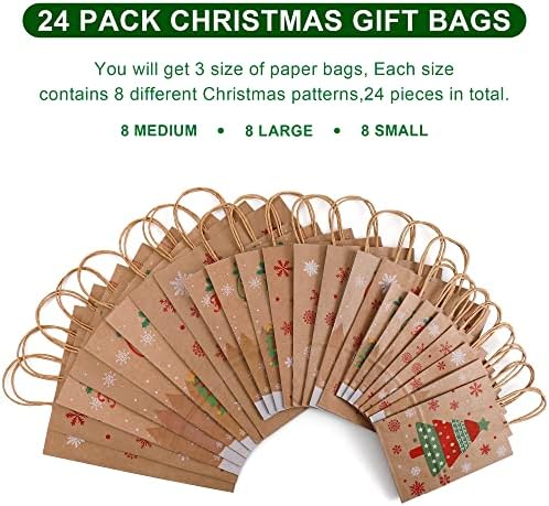Oldastudy 24 sacolas de presente de Natal tamanhos variados, sacos de presente para o conjunto de granel de Natal