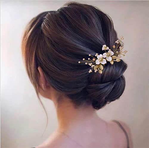 Peças de cabelo de folha dourada de cabelos de flor jonky peças de cabelo pérolas