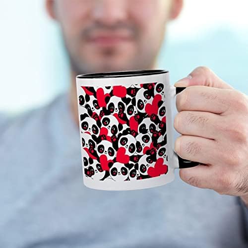 Casca de cerâmica de coração de panda sem costura Creative Black Inside Coffee Cup, alça durável, canecas exclusivas para presentes