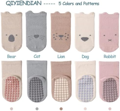 Qiyiendian 5 pares de tripulantes com garras, meias anti-deslizamento para meninas/meninos