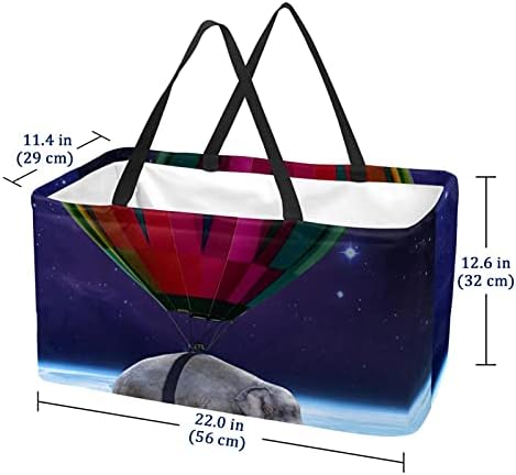 Lorvies Balloon Elephant in Space Storage Bin Basket - Retângulo grande para roupas, brinquedos, sapatos e piquenique