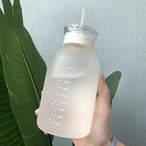 480 ml de suco de leite garrafa de água fofa com escala 2 tampas pequenas margaridas foscas portátil transparente copo garrafas de vidro criativo copo de copo manual