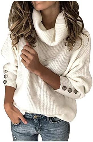 Ymosrh Sweater Feminino Turtleneck Button Botão de manga longa Sweater de malha solta Tops de blusas