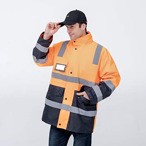 Smasys Segurança Alta Visibilidade Oxford Jaqueta refletiva dupla espessa, ANSI Classe 3, Construction Protective Work Wear