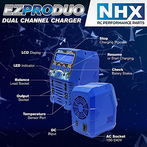 NHX EZPro duo 100w x2 dual ac/dc 12a lipo/lihv & nimh rc balanque de bateria carregador