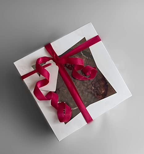 25pcs 8x8x2.5in cupcakes caixas de cupcakes, papel de corte de papel grossa W Conjunto de fita, caixas de cupcakes para cupcake w a favor da embalagem, papel ralado para caixa de presente para encher cada caixa de cupcake w cetim fita vermelha