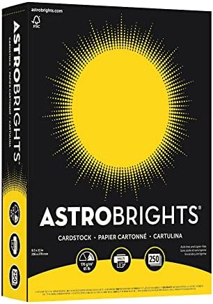 O Astrobrights cobre o estoque, 8 1/2in. x 11in., 65 lb, amarelo solar, pacote de 250 folhas, 21738
