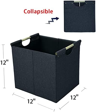 Lixeiras de armazenamento dobráveis ​​Hoonex, tecido de linho de cubos de armazenamento de 12x12x12, 3 pacote, cestas de armazenamento
