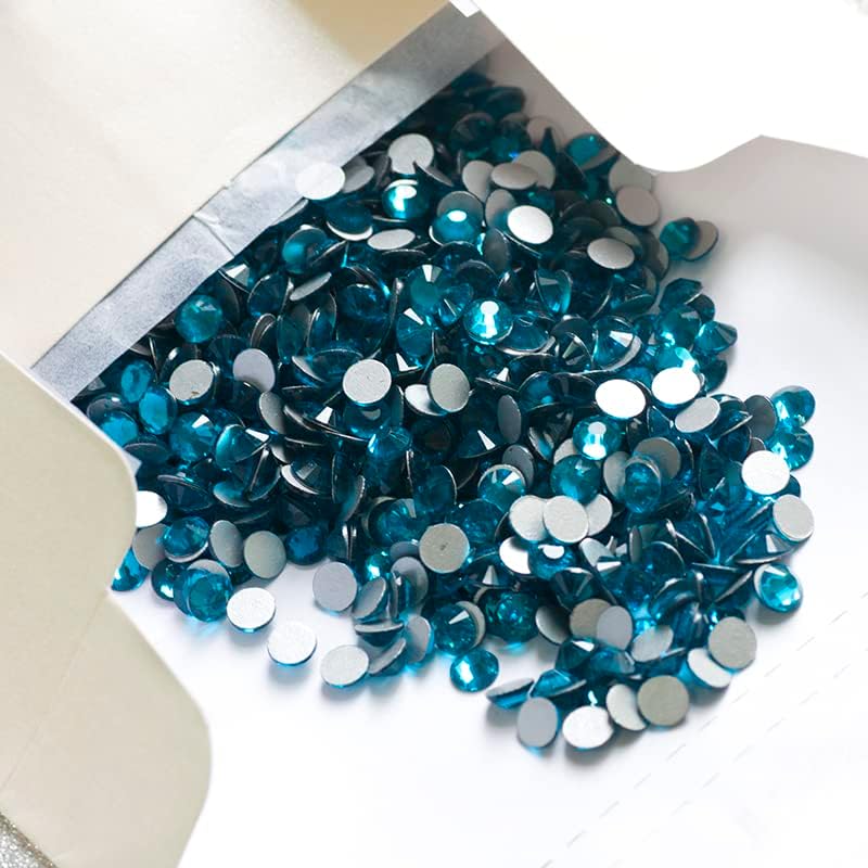 SS3 1440pcs Cristal Glass Blue Zircon Nonfix Rhinestones costurados cola de arte de unhas lisadas de costas em pedras de cristal para vestido de vestuário de bordado