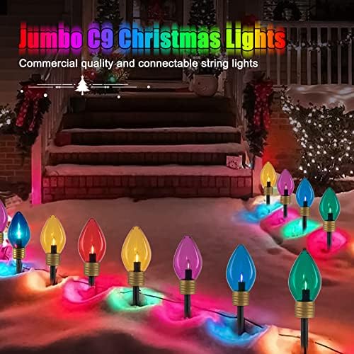 Luzes de caminho de natal jumbo c9 ao ar livre - 2 pacote de 2,5 pés 5 LEDs LED C9 Luzes da passarela, luzes de lumbo de jumbo multicolor