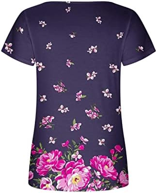 Camiseta solta fit women manga curta 2023 Deep V Square pescoço algodão Floral Floral Lounge Top Top Shirt for Girls L9