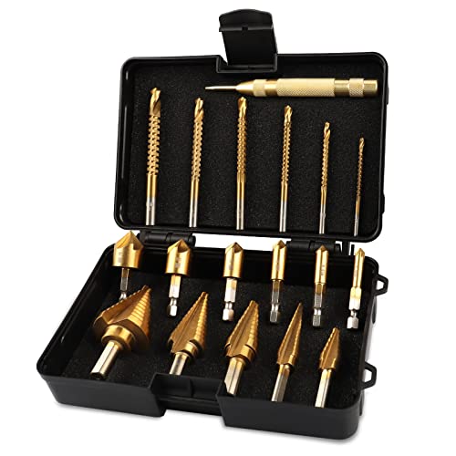 IBEUTS 18 PACK Drill Bit Set, incluindo bit de broca de 5 PCs com revestimento de titânio, conjunto de brocas de contagem de contagem de 6pcs, broca de twist de alta velocidade de 6pcs para macinhos de metal