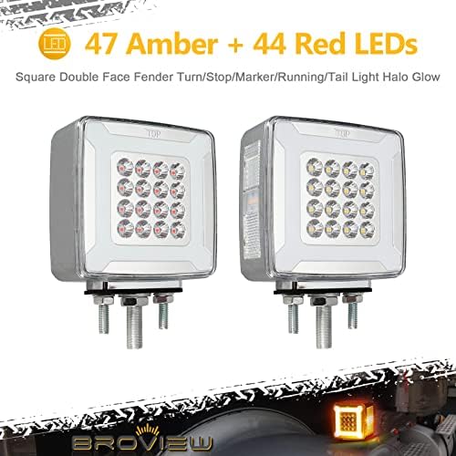Broview 2x quadrado face dupla gurt sinalizador de luz LED LED LUZES DE FENDENTE AMBER/RED 47 LED HALO GLOW TRIPO TRANSELHO