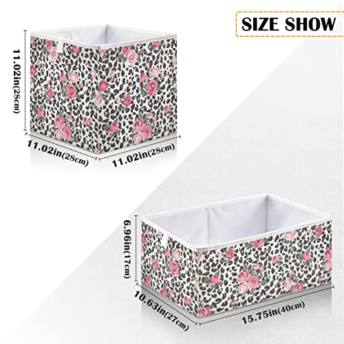 BING BING ROSE LEOOPARD CUBE BIN DE ARMAZENDO DE BINHOS DE ARMAZENAGEM CESPONA DE TROOTOMELHO DE TROOLHA PARA CUBE Organizador para Crimery Kids Closet Shelf Salão de escritório Livro - 15.75x10.63x6.96 em