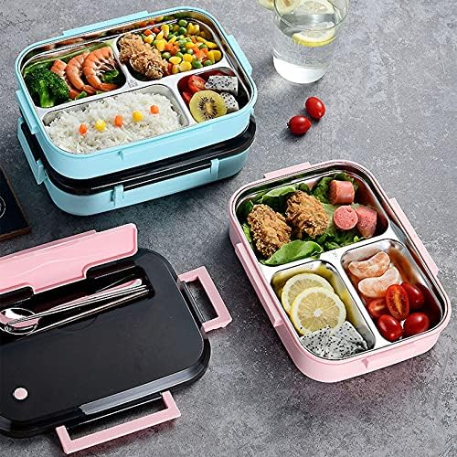 Caixas de bento para adultos-lancheira de quatro grade para crianças para crianças com colher, à prova de vazamentos para refeição