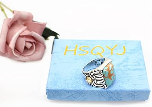 Declaração de turquesa retro simulada anel de anel de gótico de hip -hop Punk Punk Promise Crystal Ring Jewelry Gifts For Men Mulheres