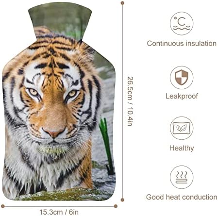 Tiger Hot Water Bottle com tampa macia para compressão quente e terapia a frio alívio da dor 6x10.4in
