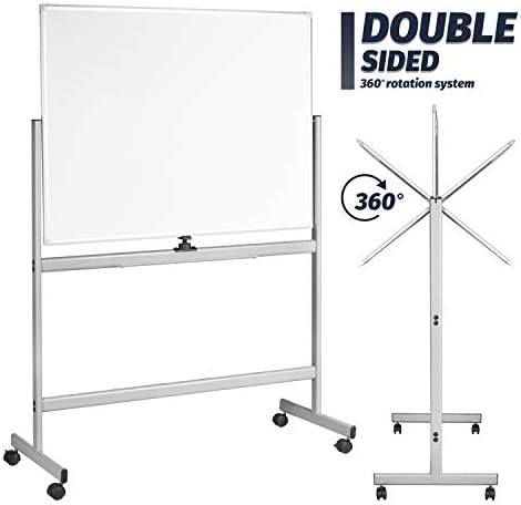 Innovart Mobile Whiteboard 96 ”x 48”, 360 ° placa de apagamento seco magnética de dupla face de dupla face com suporte portátil Stand on Wheels, quadro de cavalete com estrutura de alumínio.