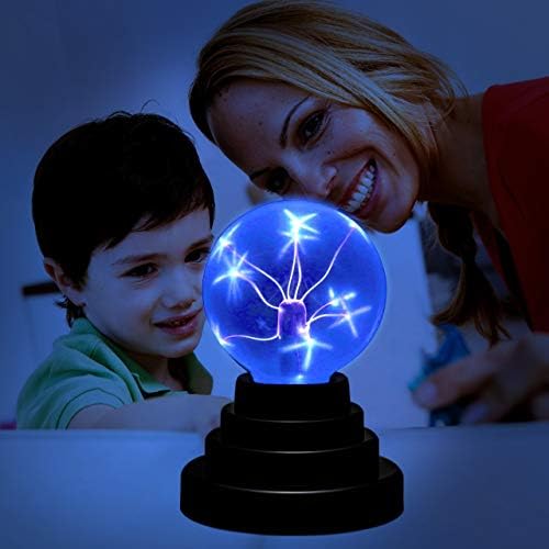 Cozycabin Mini Plasma Ball, lâmpada de plasma de 3 polegadas azul, toque sensível ao globo plasmático USB ou bateria, para festas Kids Christmas Globo Electronic Globe Static Ball