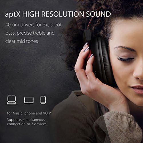 Audição Avantree-fones de ouvido Bluetooth Over-Ear com compilação durável duradoura, microfone embutido, duração da bateria