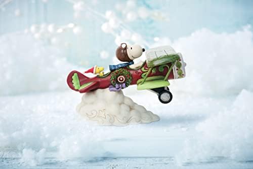 Enesco Jim Shore Peanuts Snoopy Flying Christmas Ace Plane Fture, 5,12 polegadas, multicolor