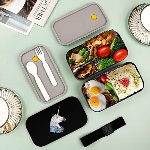Lunhana de camada dupla de unicórnio legal Bento com utensílios de utensílios de utensílios em contêineres de almoço incluem