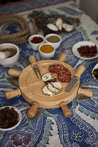 Toscana - Uma marca de tempo de piquenique - Mariner Cheese Board and Tool Set - Charcuterie Board Set - Wood Rutting Board com facas de queijo,