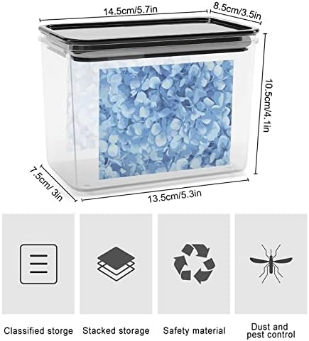 Blue Hidrangea Storage Containers Caixa plástica transparente com tampas de lixeiras reutilizáveis ​​para lanches de cereais de