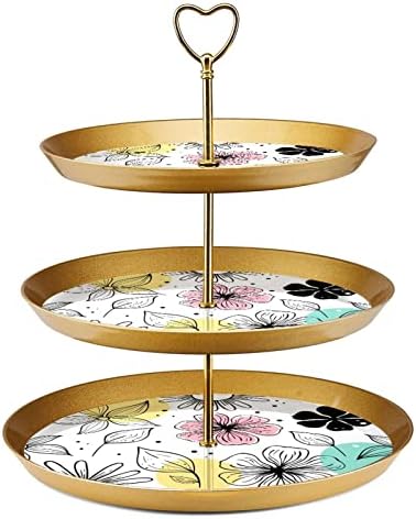 Bolo Stands Conjunto de 3, Floral and Petal Pattern Pedestal Display Table Sobersert Stand para Celebração do chá