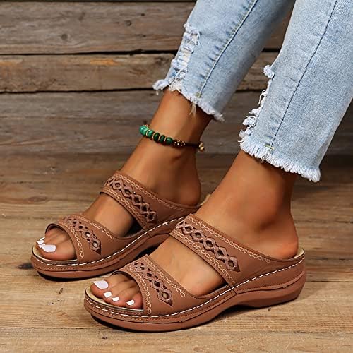 Sandálias de vestido gufesf para mulheres, slides de verão femininos Sapateiros confortáveis ​​sapatos chatos chinelos ortopédicos sandálias andando sapatos de sandálias