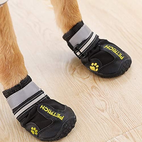Botas de cachorro Ceesc Sapatos impermeáveis ​​para cães grandes médios com tiras refletidas ajustáveis ​​Anti-deslizamento Black 4pcs, preto)