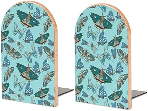Pintura de Moth Patterning fofo Wood Bookend Decorative Non-Skid Livro final 1 par 7x5 polegadas