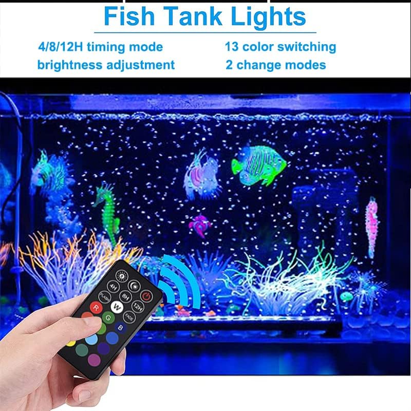 Luz de aquário de abestão com orifício de bolha de ar, espectro completo RGB LEDS SUBRERSÍVEL LUZES DE TANQUE DE FISH, MODO DO SUNRISE SUNSET IP68 à prova d'água com controlador remoto para peixes e plantas