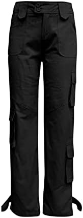 Zlovhe Plus Size Cargo Pants para mulheres, calças de carga folgada feminina com bolsos de calça de pernas largas de pernas