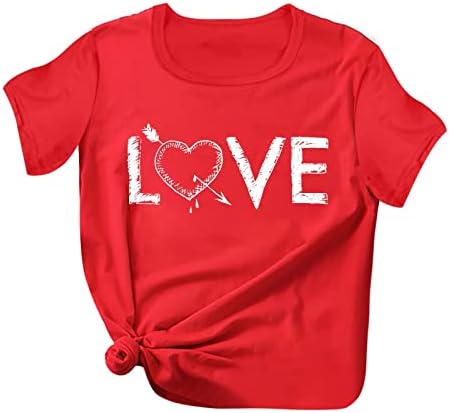 Mulheres Love Letter Tops Tops do Dia dos Namorados Camisetas casuais soltas Camisetas sólidas Crewneck Plus Tamanho