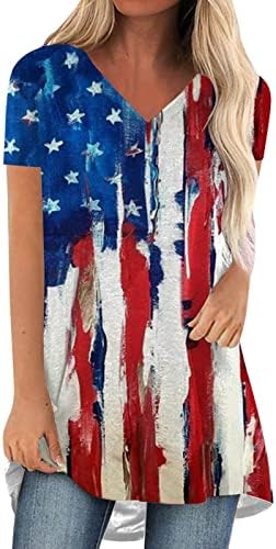4 de julho American Flag Tunic Tops for Women Hide Tomme Tees Summer Holida Casual Manga curta Button Up V Blouse Top de pescoço