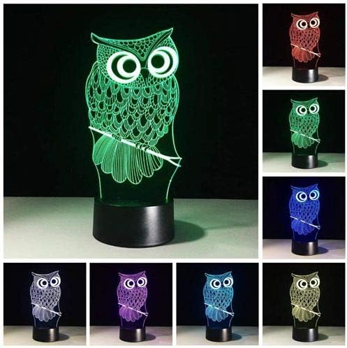XDORRA 3D Ilusão Night Night Owl Toys, Luzes de cabeceira de coruja Presente de aniversário para crianças, Big Size 7 Alteração de cor Usb Tabel led mesa de ilusão de ilusão de ilusão