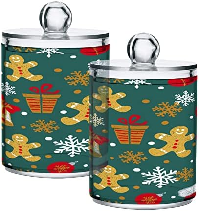 Alaza 4 Pack QTIP Dispensador de Natal e Ano Novo Bells Gingerbread Bathranizer Caras para bolas de algodão/swabs/almofadas/fio