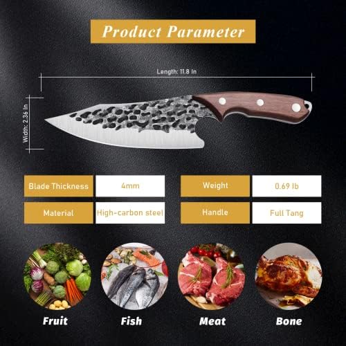 Huusk Japan Knife Conjunto de faca viking com bainha Faca de cutelo forjada para carne para corte de carne Faca de faca de faca de chef japonesa para cozinha para cozinha, acampamento ao ar livre