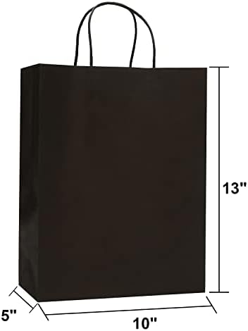 Rnorri Black Presente Sacos -100pcs Bacos de papel pretos de 10x5x13 polegadas grandes sacolas de compras com alças, sacolas