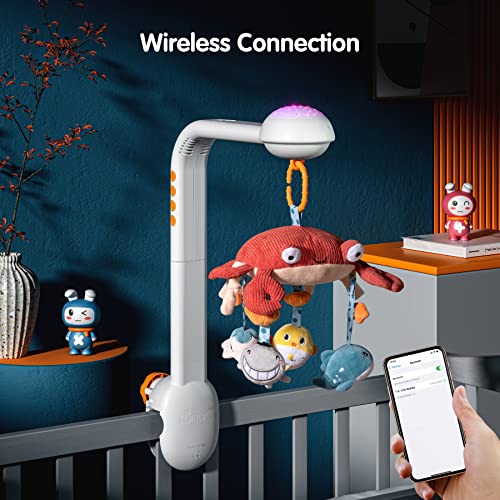 Tumama Baby Crib Mobile, Brinquedos de berço com luz noturna de projeção, música e ruído branco, brinquedos pendurados no espelho macio