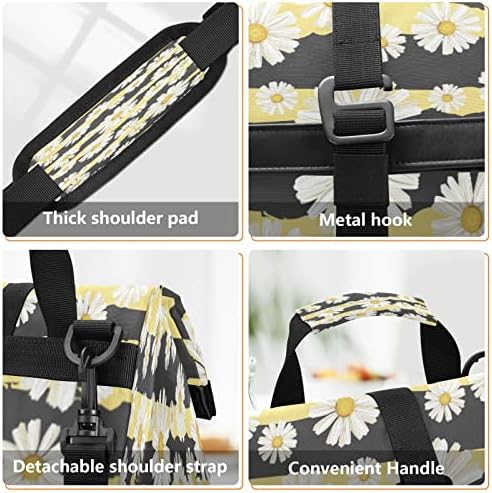 Lancheira de alaza para mulheres isoladas, margaridas em listras lancheiras reutilizáveis ​​com alça de alça de ombro bolsa de bolsa para fazer um piquenique para viajar